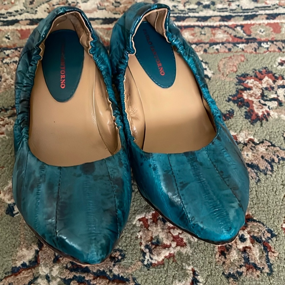 Paolo Iantorno eel skin kitten heels turquoise size 6